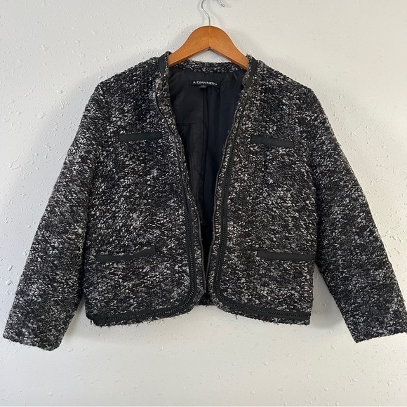 A. Giannetti Black Grey Tweed Blazer Suit Jacket Formal Small - Picture 2 of 7